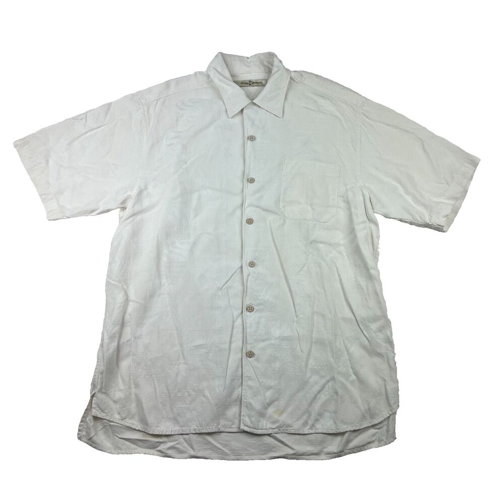 Tommy Bahama Shirt Mens Medium Button Up Short Sleeve White Silk Hawaiian